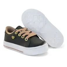 Tênis infantil feminino menina confortável antiderrapante escolar com coração tamanho 20 ao 27 cor preto e branco.