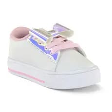 Tênis Infantil Menina Feminino Casual Branco e Rosa  Blogueirinha Elegante com Detalhe Laço no Cadarço 20 ao 27