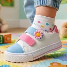 Tênis Infantil Feminino Casual Confortável Macio Antiderrapante Menina Branco e Rosa Ajustável com Carrapicho