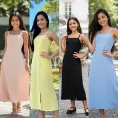 Vistido Juvenil  Midi Lizo Elegante Pra Mininas Adolecentes De Ferias En   Cores,Amarelo,Preto,Rosa,