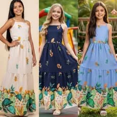 Vestido Casual com Alça Vazada e Floral para Meninas Pré-Adolescentes em Férias          tm,12,14,16