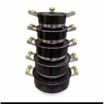 JOGO DE PANELA PRETO LUXO COM TAMPAS DE ALUMÍNIO