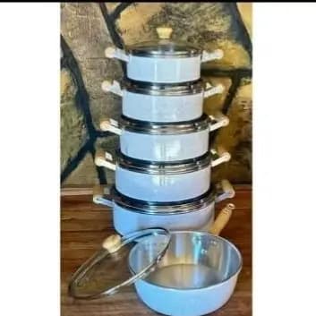 JOGO DE PANELA COM TAMPAS DE VIDRO BRANCO PINTADINHO + FRIGIDEIRA CAÇAROLA REFORÇADO