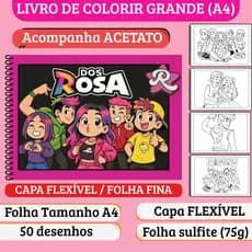 Caderno de Colorir Dos Rosa - Grande A4, Capa Flexível, Acetato, 50 desenhos