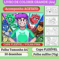 Caderno de Colorir Mundo Torajo - Grande A4, Capa Flexível, Acetato, 50 desenhos