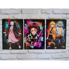 Kit 3 Quadros Decorativos Demon Slayer - MDF 3mm (Placa decorativa, Kimetsu no Yaba, Anime, Tanjiro)