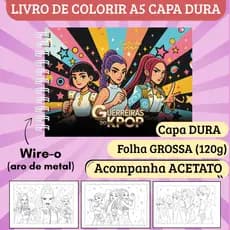 Livro de Colorir Guerreiras do KPOP (Capa Dura, Folha Grossa 120g, Acetato) - 50 desenhos, Caderno de Colorir