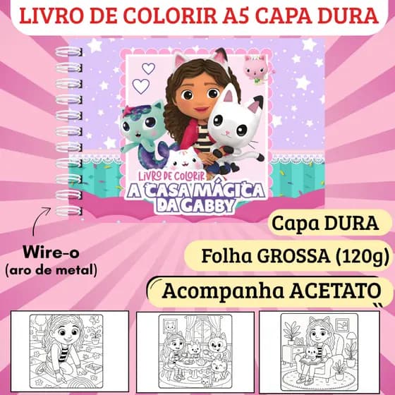 Livro de Colorir Casa Mágica da Gabby (Capa Dura, Folha Grossa 120g, Acetato) - 50 desenhos, Caderno de Colorir