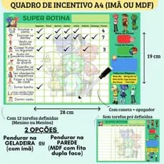 Quadro de Incentivo Rotina Mundo Torajo A4 + Caneta c/ Apagador (Imã p/ Geladeira ou MDF p/ Parede)