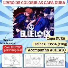 Livro de Colorir Blue Lock (Capa Dura, Folha Grossa 120g, Acetato) - 50 desenhos, Caderno de Colorir