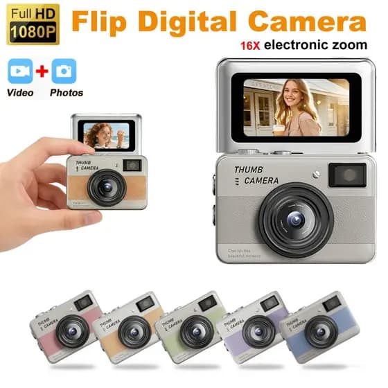 Mini Câmera Digital 16X Zoom Vintage Vlog Gravador De Vídeo 180 ° Fotográfica Compacta Selfile Com Tela Flip