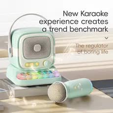 Máquina De Karaokê Com Trocador De Voz Para Crianças Alto-Falante Bluetooth Teclado De Piano E Luzes LED Coloridas Micro