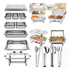 Rechaud Retangular Inox 36L Kit Banho Maria Completo p 6 Peças (1+2+3) Buffets Grande,DAMAI222