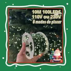 Luzes de Natal com Plugue e Interruptor Pisca 8 Strobo 10m 100LEDs 110V/220V luz quente Enfeite natalino impermeável