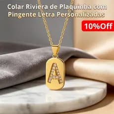Colar Riviera de Plaquinha com Pingente Letra Semijóia Banhada a Ouro 18K