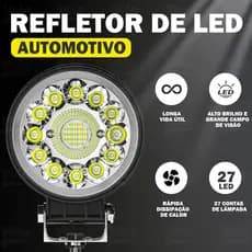 Kit 2 Farol Auxiliar LED Redando 27 Leds 12V-80V Yolo Off-road