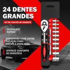 Kit Jogo De Soquete Sextavado 1/2 Catraca 12 Peças 8 A 24mm Com Extensão
