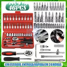 Kit De Ferramentas 46 Peças Jogo De Soquetes Chave Catraca Reversível Com Maleta Jogo De Ferramentas Completo