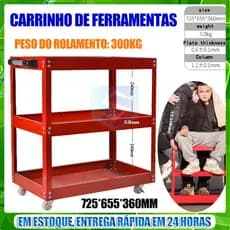 Carrinho De Ferramentas Mecanico Com 3 Prateleiras