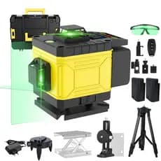 Nível de Laser verde 4D, 16 linhas, nivelamento automático, 2 baterias, com tripé