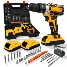 Kit de furadeira de impacto sem fio de grau profissional 21V 45NM, incluindo 2 baterias, caixas de ferramentas e brocas/