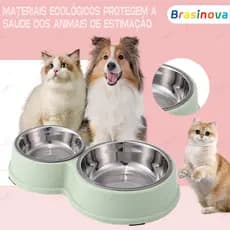 Comedouro e Bebedouro em Aço Inox Duplo com Base Antiderrapante para Pets