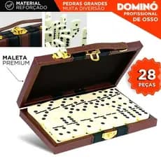 Domino Profissional De Osso Premium Pedras Grandes C/Maleta 10Mm Com 28 Peças Fácil de Jogar