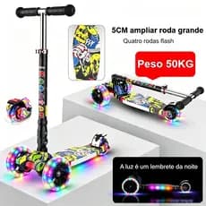 Patinete Infantil 4 rodas - LED de roda larga de 5 cm / Presente de Dia das Crianças
