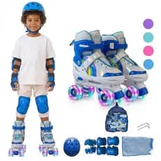 Patins Infantil Ajustável Roller Com Kit Proteção E Capacete Reforçado Rodas LED