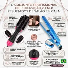 Kit Completo Prancha + Escova Secadora - Alisamento Profissional - 2 em 1