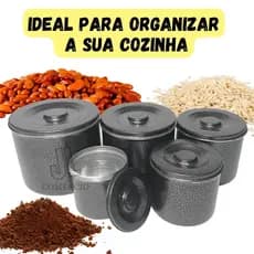 Jogo de Potes Mantimentos Em Aluminio Conjunto Com 5 Peças Preto Craqueado