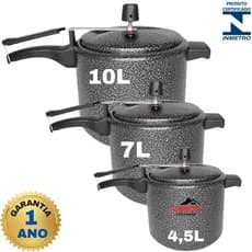 Kit 3 Panelas Pressão 10 Litros 7 Litros e 4,5L Preta Triunfo Com Otima Pressao Certificada INMETRO
