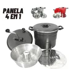 Panela Multiuso 4 em 1 Cuscuzeira Pipoqueira Pudim No Banho Maria e Caçarola 4L