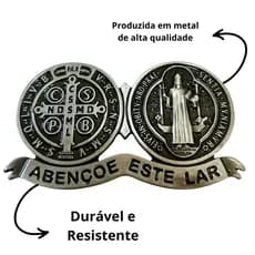Medalha São Bento Mesa 8 x 4,5 cm Metal Alta Qualidade Decoração Enfeite Igreja