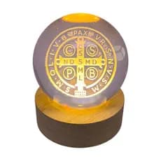 Luminária Esfera de Cristal LED Religiosa com Base de Madeira e Variações