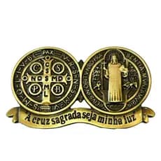 Medalha São Bento Mesa 11 x 6,5 cm Enfeite Metal Alta Qualidade Decoração Igreja