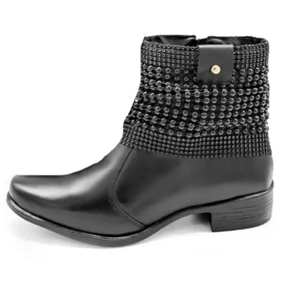 BOTA FEMININA CANO CURTO COURO LEGITIMO MANTA BRILHO