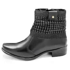 BOTA FEMININA CANO CURTO COURO LEGITIMO MANTA BRILHO
