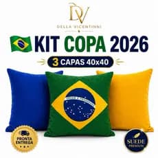 Kit 3 Capas de Almofada Copa 2026 Bandeira do Brasil 40x40 Suede Decorativa Sofá Sala Futebol