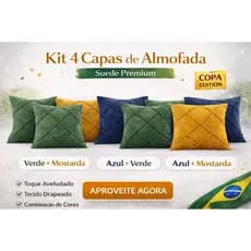 Kit 4 Capas de Almofada 45x45 Copa do Mundo Suede Premium Zíper Invisível Toque Aveludado Sofá Sala Decoração