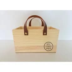 Cesta Pinus com Alça em couro + PERSONALIZAÇÃO - 14cm de altura para Cestaria presentes