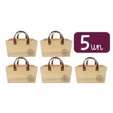 KIT 5un - Cesta Pinus com alça em couro 25x15x14cm + PERSONALIZAÇÃO