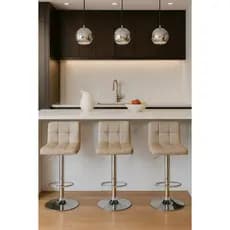 Kit 3 Banquetas Gomos para Cozinha Bar Bancada balcão Americano em Material Sintético 3-35  Nude