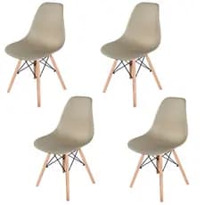 Kit 4 Cadeiras Jantar Charles Eames Eiffel Pé Madeira Palito Wood Design Nude