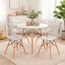 Kit 4 Cadeiras Transparente Eiffel Eames Base Madeira Incolor 130PC
