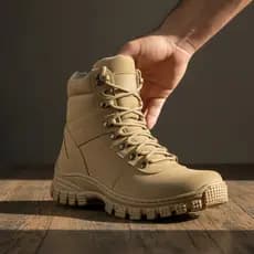Bota Coturno Militar Masculino Em Couro Legitimo Impermeável Areia Resistente Confortável