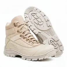 Bota Coturno Defender Masculino Tático Militar Couro Nobuck Desert Areia Solado Borracha