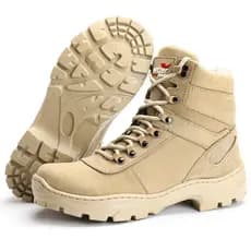 Bota Coturno Militar Areia Masculino Tático Couro Legítimo Resistente Impermeável