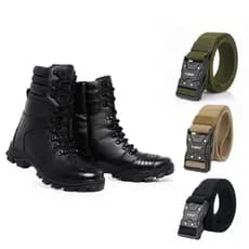 Kit Bota Coturno Militar Couro Legítimo + Cinto Masculino Estiloso Confortável Versátil Tático