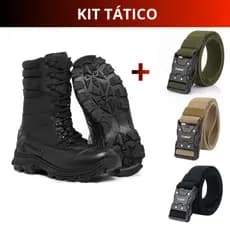 Kit Bota Coturno Militar Couro Legítimo + Cinto Masculino Tático Versátil Leve Confortável Oferta